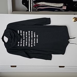 Long zip-up hoodie back slogan